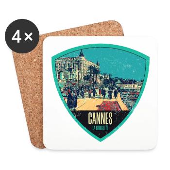 Original retro illustration La Croisette in Cannes - Coasters (set of 4) - white - Front