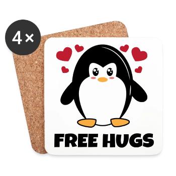 Animal Heart Sweet Penguin Statement Bird Zoo - Coasters (set of 4) - white - Front