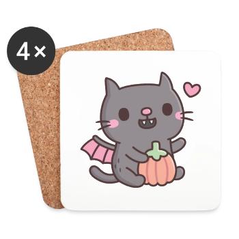 Chat vampire mignon avec citrouille - Dessous de verre (lot de 4) - blanc - Devant