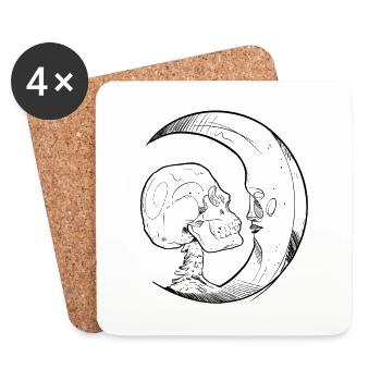 Skull lune sketch - Dessous de verre (lot de 4) - blanc - Devant