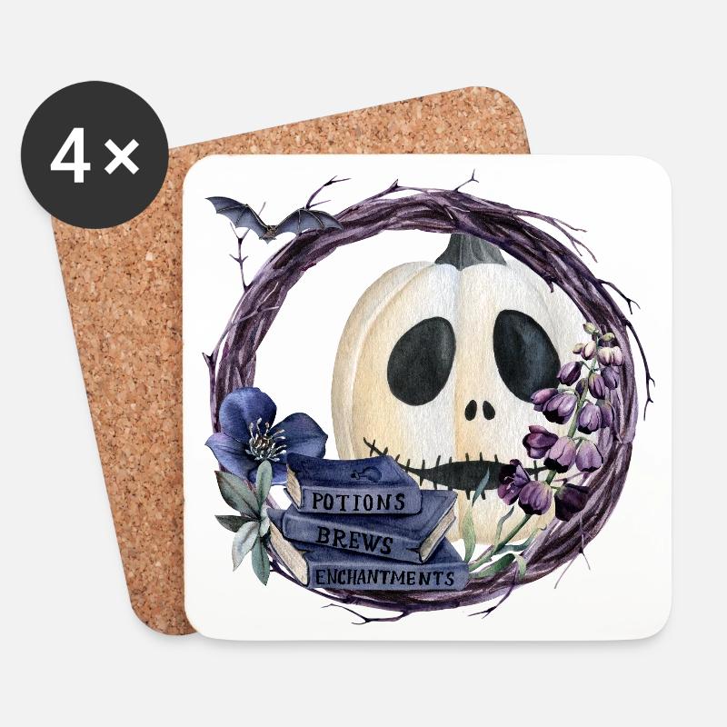 Halloween Kürbis - Untersetzer (4er-Set) - Weiß