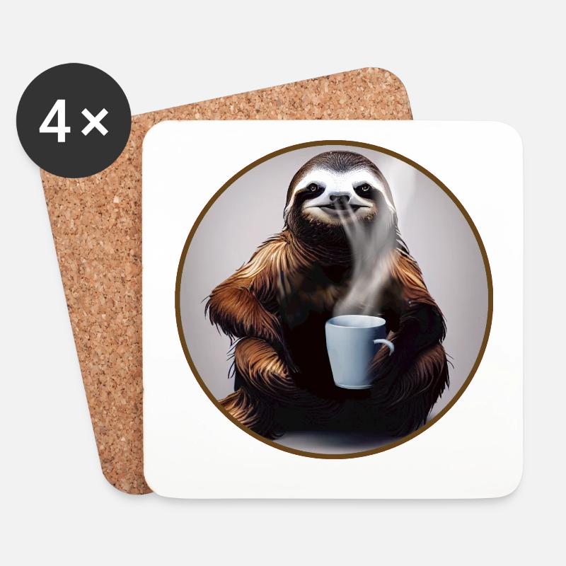 Faultier mit Kaffee - Untersetzer (4er-Set) - Weiß