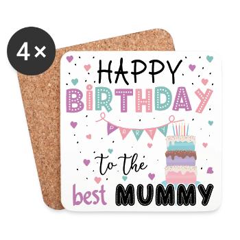Pastel Birthday Cake & Bunting Design - Coasters (set of 4) - white - Front