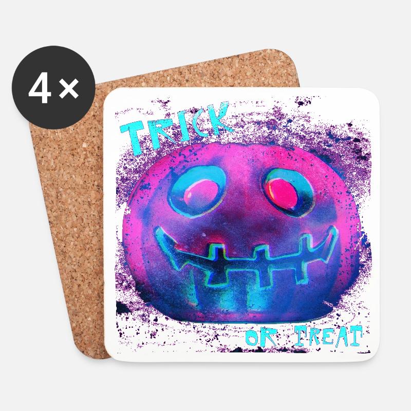 Neon Kürbis Trick Or Treat - Untersetzer (4er-Set) - Weiß
