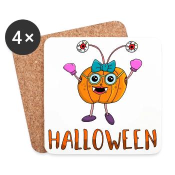 Citrouille d’Halloween comme vampire mignon pour les enfants - Dessous de verre (lot de 4) - blanc - Devant
