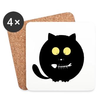 Fish Mouth Cat - Coasters (set of 4) - white - Front