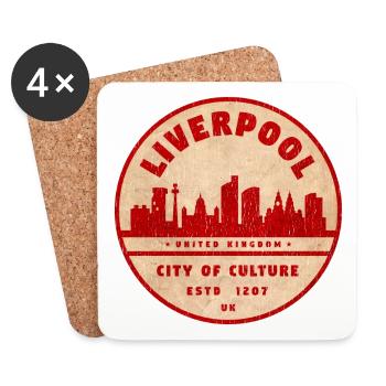 Sceau vintage de la culture de la ville de Liverpool - Dessous de verre (lot de 4) - blanc - Devant