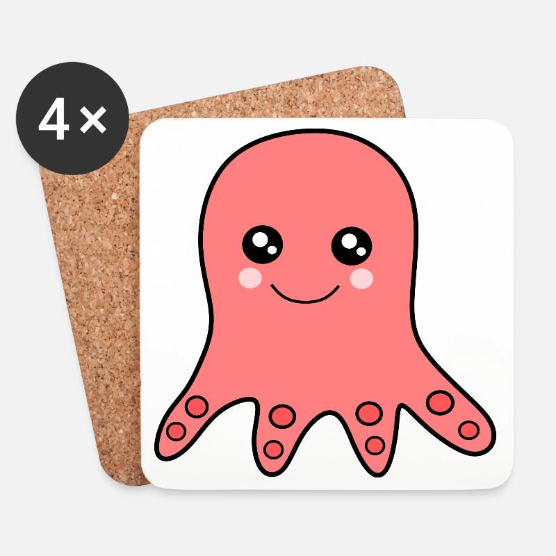 Kawaii Tiere Oktopus - Untersetzer (4er-Set) - Weiß