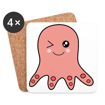 Kawaii Animals Octopus - Coasters (set of 4) - white - Front
