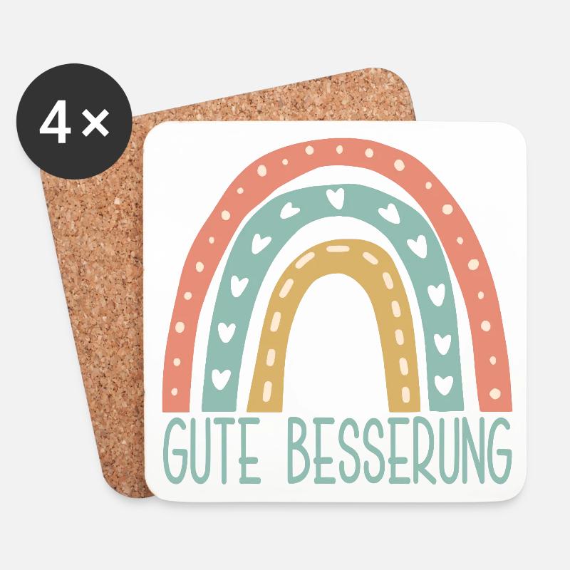 Gute Besserung - Krankenhaus Aufenthalt REGENBOGEN - Untersetzer (4er-Set) - Weiß