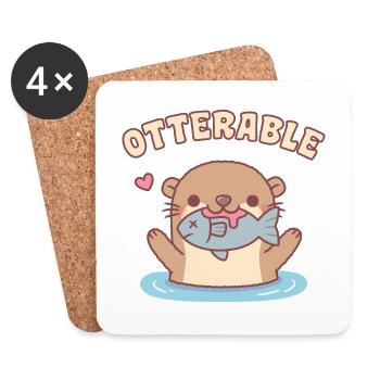 Cute Otter With Fish Otterable Funny - Coasters (set of 4) - white - Front