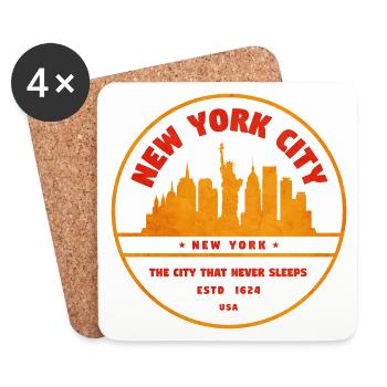 New York Skyline Retro Stamp Design - Coasters (set of 4) - white - Front