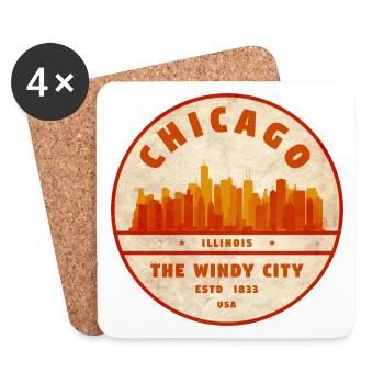 Silhouette vintage de la ville des vents de Chicago - Dessous de verre (lot de 4) - blanc - Devant