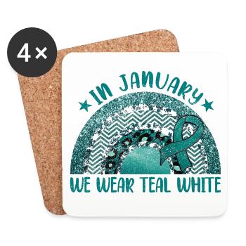 En janvier, nous portons un cancer du col de l’utérus blanc sarcelle - Dessous de verre (lot de 4) - blanc - Devant