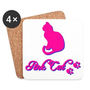 Pink cat, Tier tatzen, silhouetten - Untersetzer (4er-Set) - Weiß - Vorne