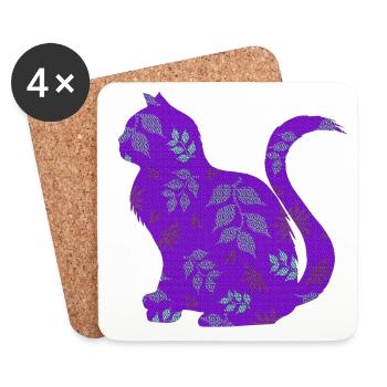 sitzende katze, gemustert, Blumen Outfits - Untersetzer (4er-Set) - Weiß - Vorne