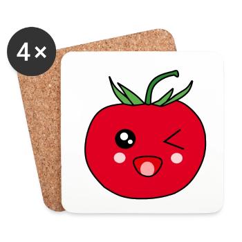 Funny Tomato with Face Kawaii Gift - Coasters (set of 4) - white - Front