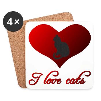 I Love cats V1, Stubentiger, für mama - Untersetzer (4er-Set) - Weiß - Vorne