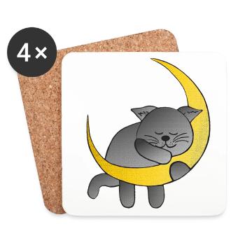 Monde, Katzen design, schlafend - Untersetzer (4er-Set) - Weiß - Vorne
