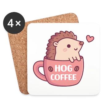 Cute Hedgehog in Coffee Mug, Hog Coffee Pun Funny - Coasters (set of 4) - white - Front