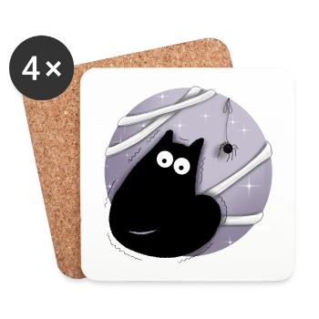 Katze mit Spinne - Untersetzer (4er-Set) - Weiß - Vorne