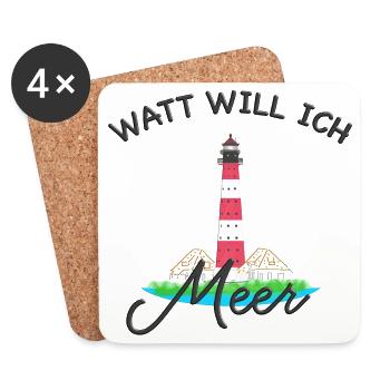 Westerhever Leuchtturm Nordsee, Watt will ich Meer - Untersetzer (4er-Set) - Weiß - Vorne