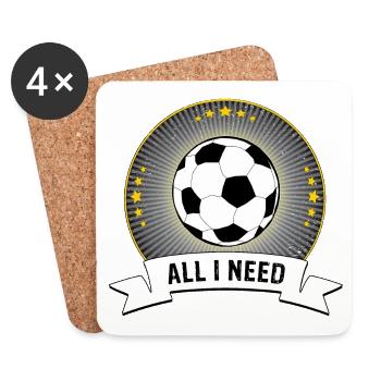 TOUT CE DONT J’AI BESOIN | Emblème du football - Dessous de verre (lot de 4) - blanc - Devant