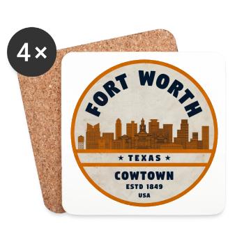 Fort Worth Cowtown Skyline Emblem - Coasters (set of 4) - white - Front