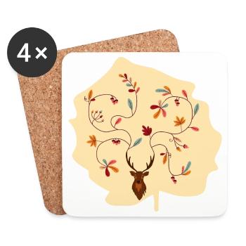Cerf en automne idée cadeau bois avec feuilles - Dessous de verre (lot de 4) - blanc - Devant