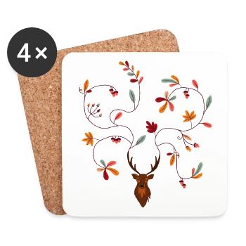 Deer in autumn gift idea antlers with leaves - Coasters (set of 4) - white - Front