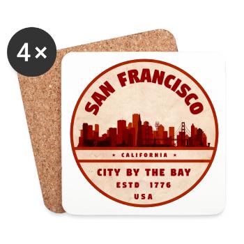 Insigne vintage du paysage urbain de San Francisco - Dessous de verre (lot de 4) - blanc - Devant
