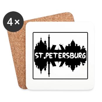 Saint-Pétersbourg Russie Skyline Silhouette Travel Sou - Dessous de verre (lot de 4) - blanc - Devant