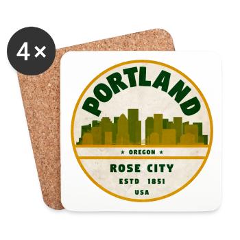 Insigne vintage de Portland Rose City - Dessous de verre (lot de 4) - blanc - Devant