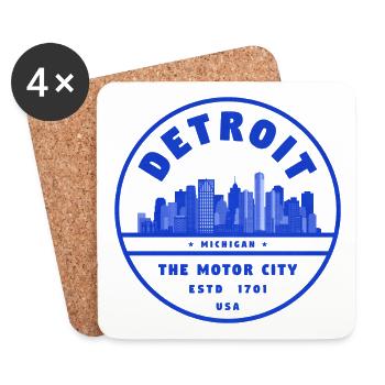 Detroit Skyline Stempel Design - Untersetzer (4er-Set) - Weiß - Vorne