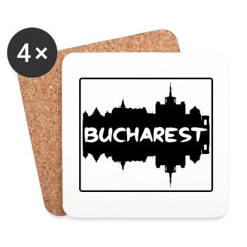 Bucarest Roumanie Skyline Silhouette Travel Souven - Dessous de verre (lot de 4) - blanc - Devant