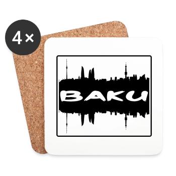 Bakou Azerbaïdjan Skyline Silhouette Souvenir de voyage - Dessous de verre (lot de 4) - blanc - Devant