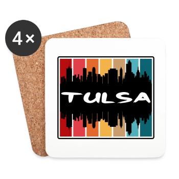 Tulsa Oklahoma États-Unis Skyline Silhouette Souve de voyage - Dessous de verre (lot de 4) - blanc - Devant