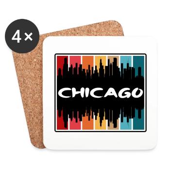 Chicago Illinois États-Unis Skyline Silhouette Voyage Sou - Dessous de verre (lot de 4) - blanc - Devant