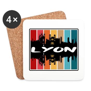 Lyon France Skyline Silhouette Voyage Souvenir - Dessous de verre (lot de 4) - blanc - Devant