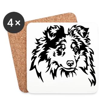 Sheltie Kopf - Untersetzer (4er-Set) - Weiß - Vorne