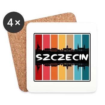 Stettin Polen Skyline Silhouette Reise Souvenir - Untersetzer (4er-Set) - Weiß - Vorne