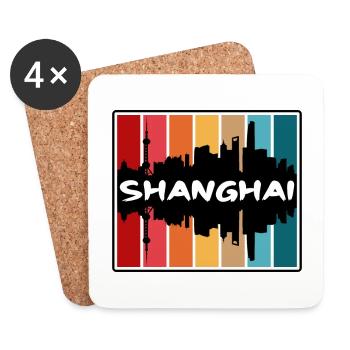 Shanghai China Skyline Silhouette Reisesouvenir - Untersetzer (4er-Set) - Weiß - Vorne