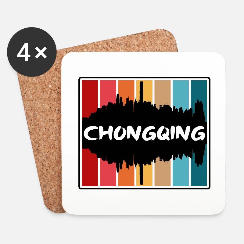 Chongqing China Skyline Silhouette Reise Souvenir - Untersetzer (4er-Set) - Weiß