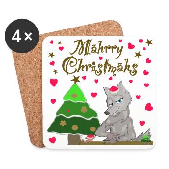 Kultiger Wolf hat Weihnachten Schaf unterm Baum - Untersetzer (4er-Set) - Weiß - Vorne