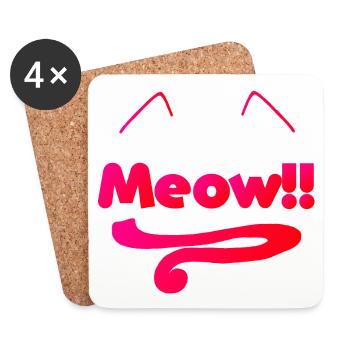 Typographie „Meow“, tail, Ohren, geschenkidee Frau - Untersetzer (4er-Set) - Weiß - Vorne