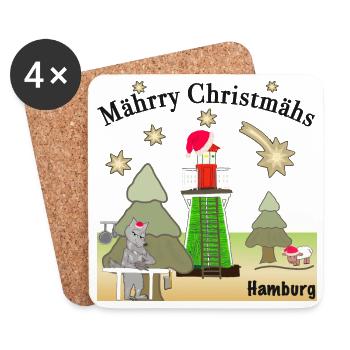 Weihnachten Hamburg Leuchtturm Bunthaus,Wolf - Untersetzer (4er-Set) - Weiß - Vorne