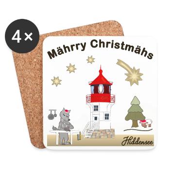 Hiddensee, Leuchtturm Gellen, Weihnachten, Wolf - Untersetzer (4er-Set) - Weiß - Vorne