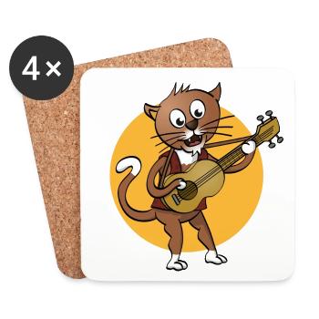 Le chat qui joue de la guitare et chante - illustration - Dessous de verre (lot de 4) - blanc - Devant