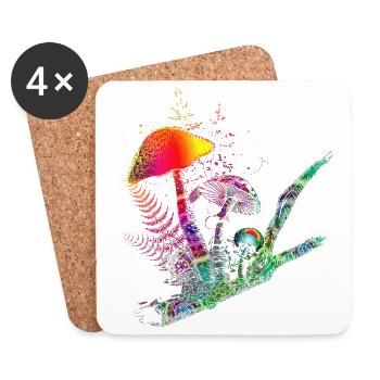bunte Komposition Waldpilze,Gräser und Ast - Untersetzer (4er-Set) - Weiß - Vorne