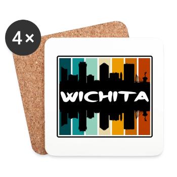 Wichita Kansas États-Unis Skyline Silhouette Souve de voyage - Dessous de verre (lot de 4) - blanc - Devant